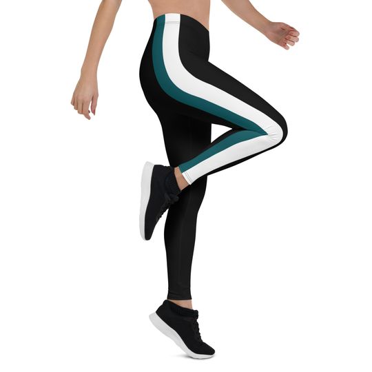 Discover Philadelphia Fan/Team Colors Black Green And White Stripe /Cute Ladies Football Style Sports Leggings