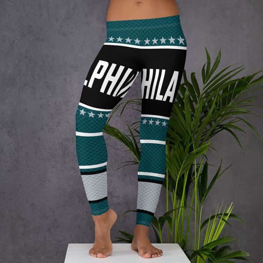 Philadelphia Fan/Team Colors With Green Silver And Stars/Cute Ladies Football Style Sports Leggings