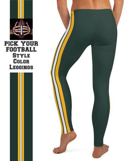 Green Bay Fan/Team Colors With Green-Gold-White Striped/Women's Football Style Sports Leggings