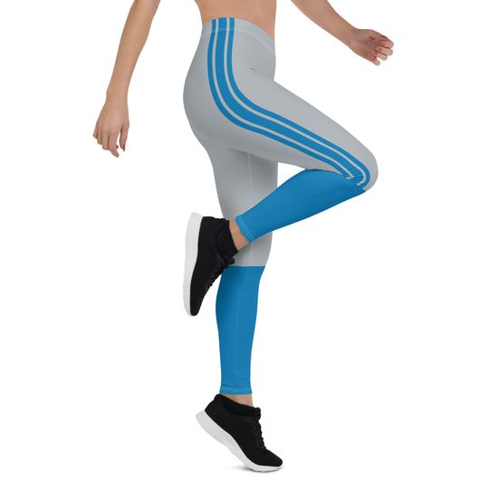 Detroit Leggings/ Detroit Football Fan/Team Colors Silver With Honolulu Blue Striped/Ladies Football Style Sports Leggings