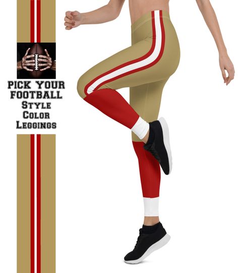 49ers Leggings/ San Francisco Fan/Team Colors With Gold-Red-White Striped/Ladies Football Style Sports Leggings