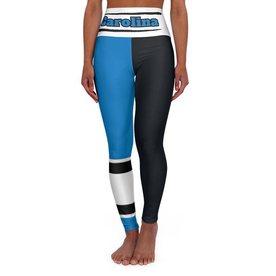 Discover Carolina Football Themed High Waisted Yoga Leggings, Women's Panthers Football leggings, Gifts for women, football fan, cute Panthers pants