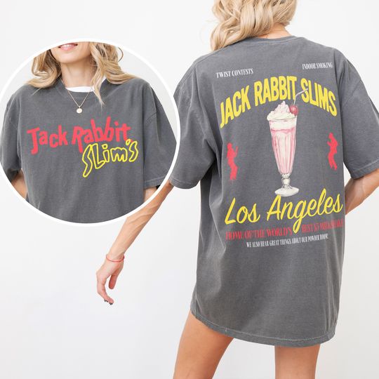 Pulp Fiction Movie T-Shirt, Retro Jack Rabbit Slims Graphic Shirt Front & Back Design, Quentin Tarantino Movie Memorabilia Tee