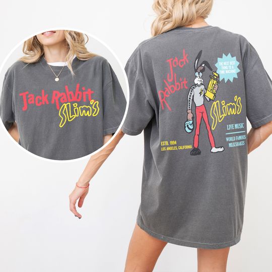 Retro Pulp Fiction T-Shirt, Jack Rabbit Slims Graphic Tee Shirt with Oversized Front & Back Design, Quentin Tarantino Movie Merch