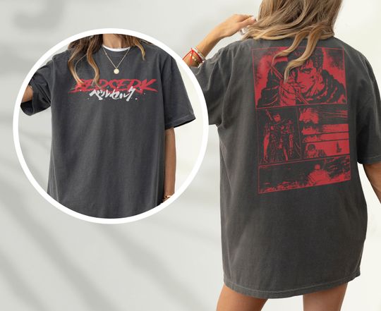 Discover Anime Graphic T-Shirt, Grunge 90s Japanese Manga Tee Shirt with back Print, Go Berserkk for Retro Character Streetwear, Gift for Anime Lover