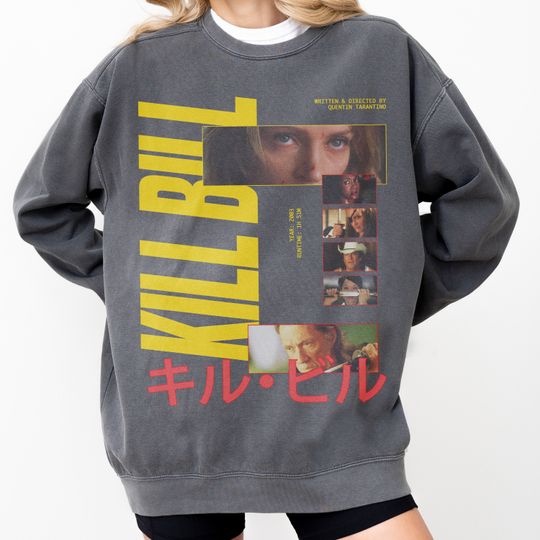 Kill Bill Movie Sweatshirt, Unisex Retro Japanese Action Film Graphic Crewneck, Quentin Tarantino Faded Oversized Movie Streetwear