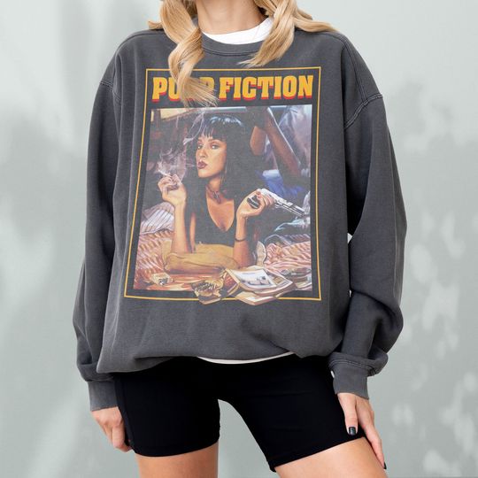 Pulp Fiction Sweatshirt, Unisex Vintage Quentin Tarantino Pulp Fiction Poster Graphic Crewneck Sweater, Best Movies All Time Memorabilia