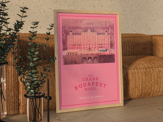 Discover The Grand Budapest Hotel Poster, Minimal Wes Anderson Movie Pink Pastel Poster, Movie Decor