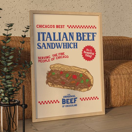 Discover The Bear Show Poster, Vintage Retro Style Original Beef of Chicagoland Italian Beef Sandwich Jeremey Allen White