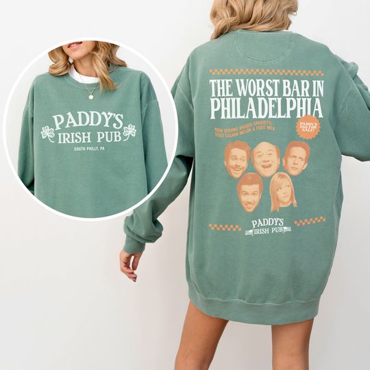 Discover Paddy's Irish Pub Sweatshirt, It's Always Sunny in Philadelphia TV Show Merch Apparel, Funny Irish Bar St. Patrick's Day Crewneck