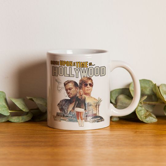 Once Upon a Time in Hollywood Coffee Mug, Retro Movie Poster Ceramic Coffee Cup, Brad Pitt Leonardo DiCaprio Quentin Tarantino Collectible