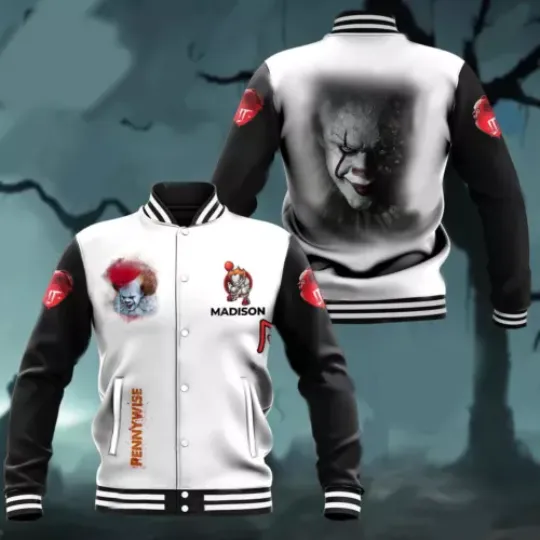 Personalized Halloween Pennywise Scary Character IT Red Balloon Baseball Jacket