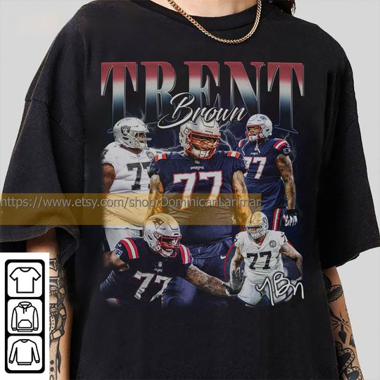 Discover Vintage 90s Graphic StyleTrent Brown T-Shirt, Trent Brown Shirt, Las Vegas Football Shirt, Vintage Oversized Sport Shirt