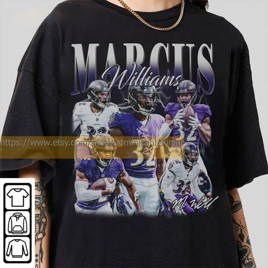 Discover Vintage 90s Graphic Style Marcus Williams T-Shirt, Marcus Williams Shirt, Baltimore Football Shirt, Vintage Oversized Sport Shirt