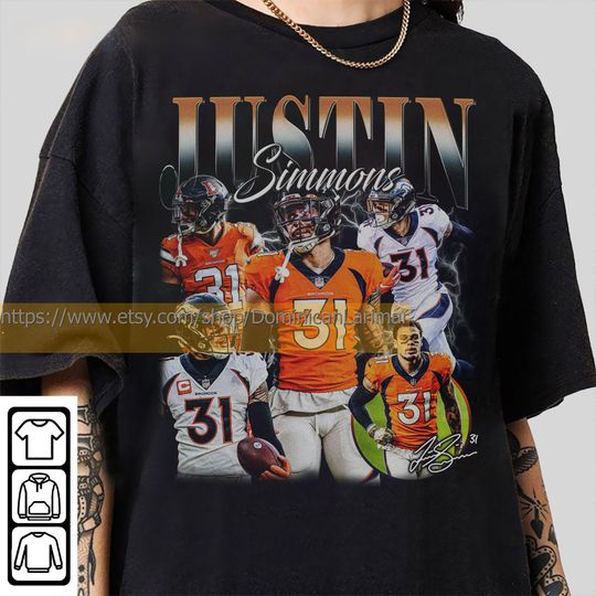 Discover Vintage Justin Simmons T-Shirt, Justin Simmons Shirt, Denver Football Shirt, Vintage Oversized Sport Shirt