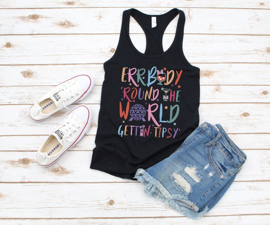 Errbody Round The World Gettin Tipsy Tank Top, Drinking Around The World Tank Top, Epcot Drinking Shirt, Girls' Running Tank Top
