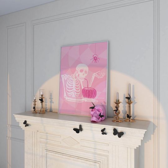 Discover Printable Pink Halloween Drinking Skeleton | Fright Night Party Print