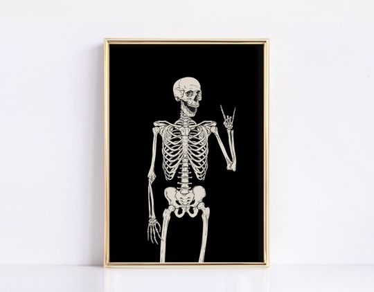 Skeleton print, Halloween poster, Halloween printable wall art, Funny Halloween decor