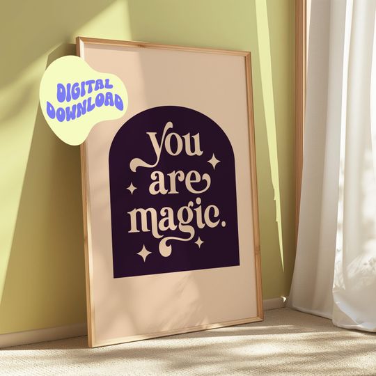 Discover You Are Magic Print, Dark Purple Arch, Witchy Retro Poster, Printable