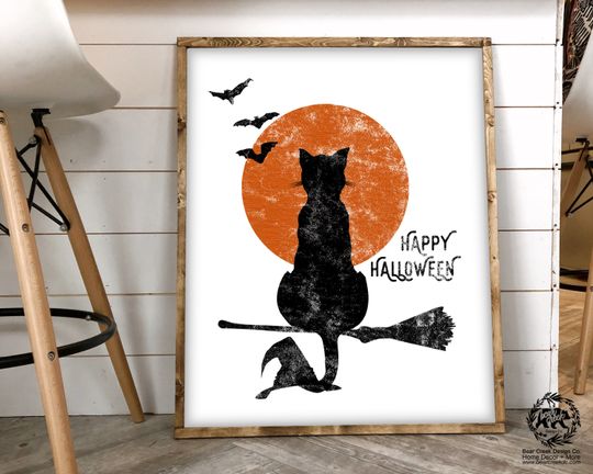 Discover Halloween Cat Sign Happy Halloween Sign Farmhouse Halloween Decor Rustic Halloween