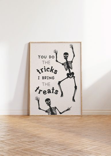 Discover Trick or Treat Wall Decor, Silly Halloween Print, Skeleton Poster