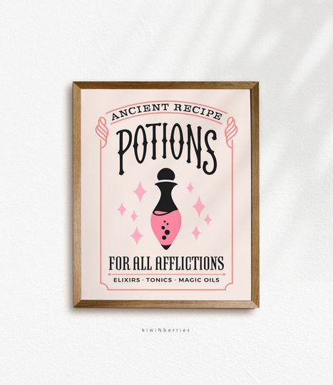 Potions Halloween Sign, Pink Halloween, Pastel Witchy Print, Pastel Halloween print