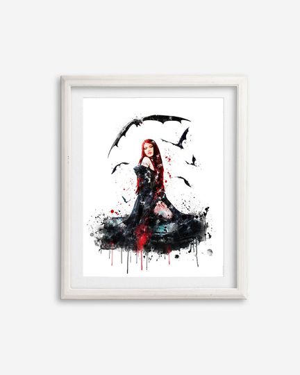 Discover Vampire Watercolor Art Print, Vampire Poster Printable, Halloween Wall Decor