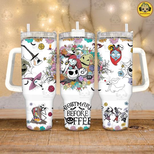 Discover Halloween Floral Nightmare Character 40 oz Quencher Tumbler, Horror Jack 40oz Tumbler