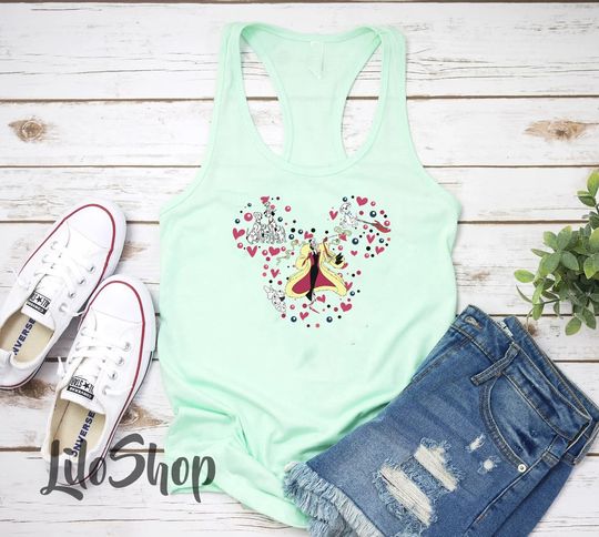 Discover Cruella De Vil Tank Top, 101 Dalmatians, Women's Racerback Tank Top, Villains Tank