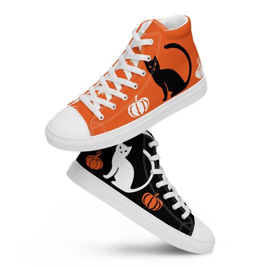 Halloween Cat and Pumpkin Womens high top canvas shoes