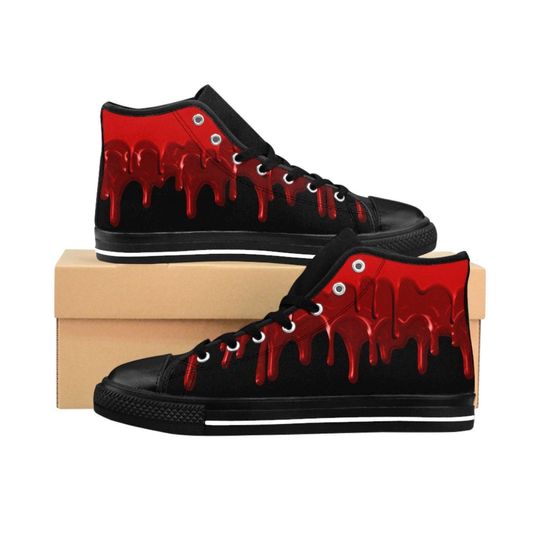 Dripping Blood Shoes, Mens Bloody Splattered Sneakers, Gothic Goth Vampire Halloween Costume Alt Edgy Occult Horror Creepy High Tops