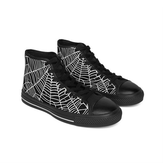 Spiderweb Shoes Mens Goth Sneakers Gothic Black White Spider Web High Tops Bold Edgy Alt Creepy Footwear Halloween Spooky Wear Witchy Wiccan