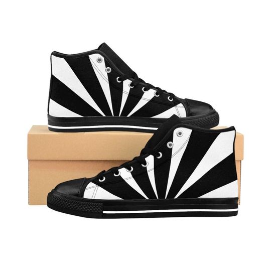 Discover Women Striped Sneakers Black White Nightmare Stripes High Top Shoes Goth Footwear Gothic Christmas Gift Edgy Alt Vampire Alternative Fashion