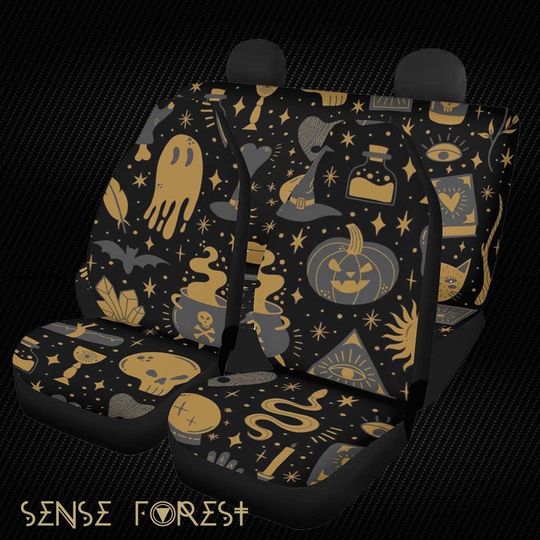 Discover Halloween Spooky ghost Car Seat Cover Set, Kawaii Goth Car accessories, Witchy cute skull pumpkin car seat protector interior car decor