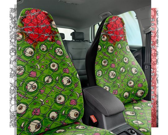 Discover Halloween Zombie Car Seats Covers, Trapped Monster Car Seats Protector, Cartoon Horror Car Accessories, Witchy Halloween