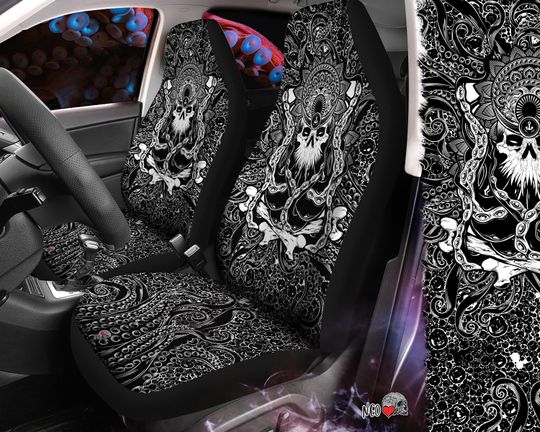 Discover Davy Jones' Car Seats Covers, Cthulhu Car Seats Protector, Gothic Car Accessories, Bones and tentacles deep sea, dark art goth car