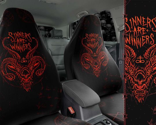 Discover Sinners are winners Car Seat Covers, Goth car accessory, Satan Goat Head, Satanic Car accessories,  Sigil of Baphomet