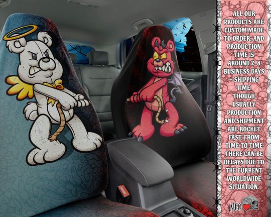 Discover Pastel Goth Car Seats Covers, Eternal Battle Cartoon Horror car decor, Teddy Bear horror, nightmare car accessories