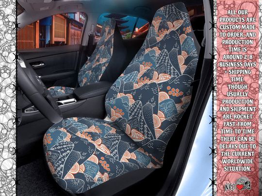 Discover An oriental odyssey car seat covers, 2 Front Car Seat Covers, oriental mountains Car Seat Protector, traditional Japanese art aesthetics
