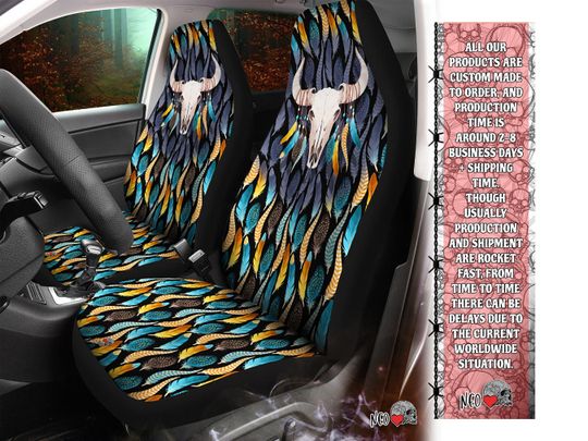 Discover Boho Buffalo Skull Car Seat Covers, bohemian Car Seats Protector, hippie Car Accessories, Bull Skulls Witch feathers