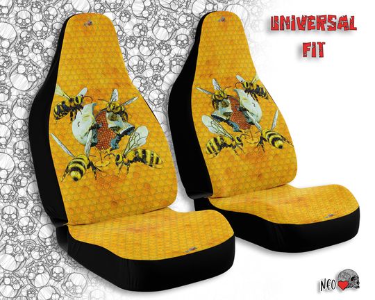 Discover Honey comb Car seat Cover Bee and Skull Hive, skull and bees, anthropology car accessory
