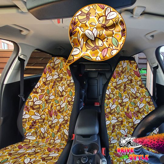 Honeybee Car Seat Covers, Bee-friendly Honey-bee festival protective car seat covers, Beekeeping Pollination, Apiary car accessories
