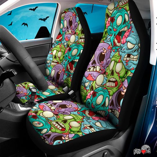 Discover Zombie Horde Car Seats Covers, Cartoon Horror Car Seats Protector, Halloween Car Accessories, Walking D Custom Made Cover
