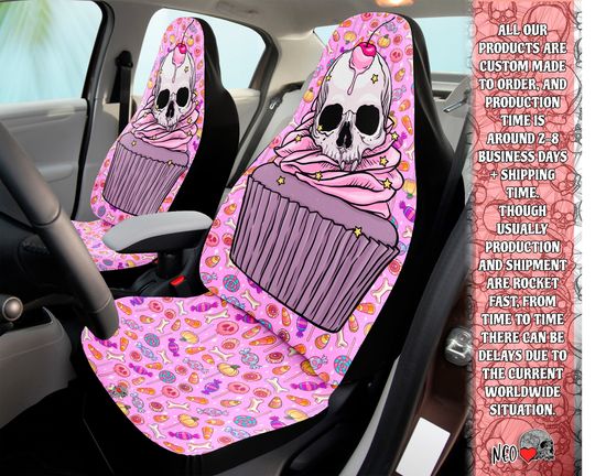 Pastel goth Car Accessories, Skull cup cake car seat covers, Halloween Wicked Car Accessories, Edgy girl decor