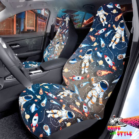 Discover Space Adventure Car Seat Covers, geek Car Seats Protector, Astronaut comets rocket Car Accessories