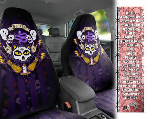 Something Wicked Car Seats Covers, Wiccan Cat Pentagram Car Seats Protector, Halloween decor Car Accessories, Witchy Halloween