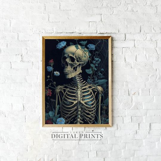 Discover Floral Skeleton Oil Painting Print - Instant Poster