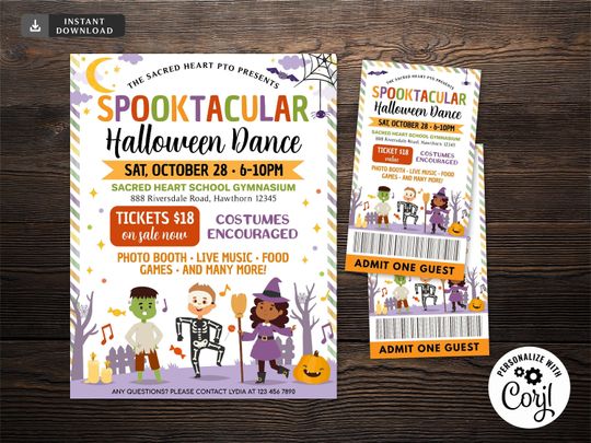 Halloween School Dance Set School Dance Flyer Party Invite, Church Community Event
