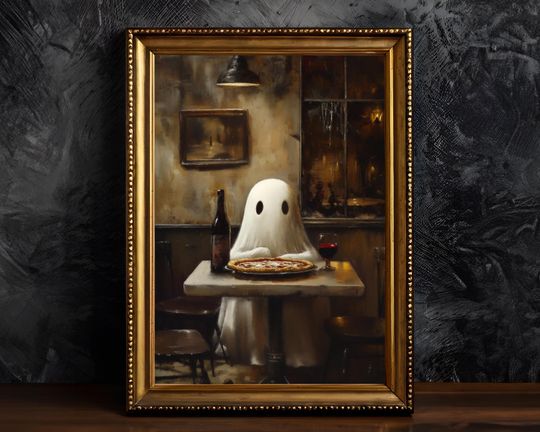 Vintage Ghost Painting Pizza Barry Halloween Decor Gothic Art Oil Painting