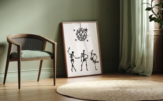 Discover Halloween Party Wall Art Print, Dancing Skeletons Print, Disco Print,